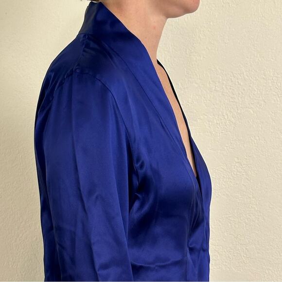 Haider Ackermann Shawl Collar Tunic Blouse size FR 34 Cobalt Blue Silk Satin - Picture 6 of 12